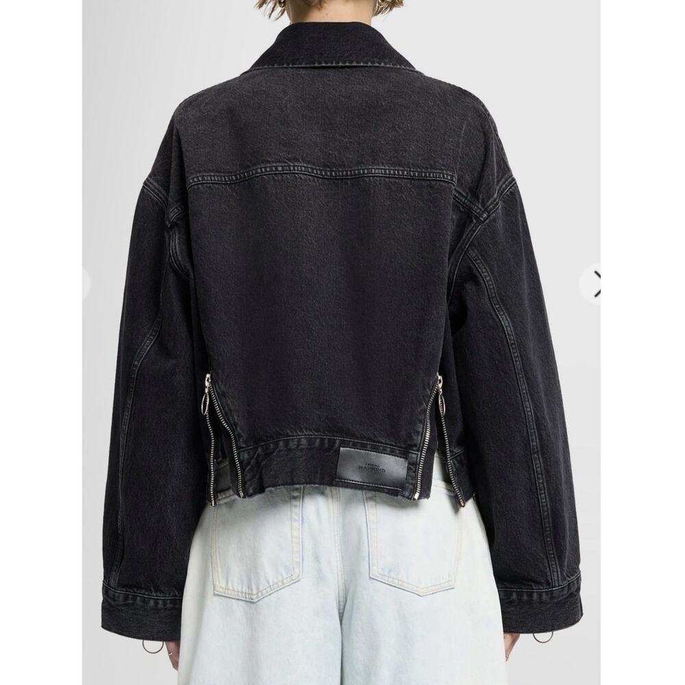 7 For All Mankind M Cropped Black Denim Jacket Zip Detail Luxury $398 - Picture 2 of 11
